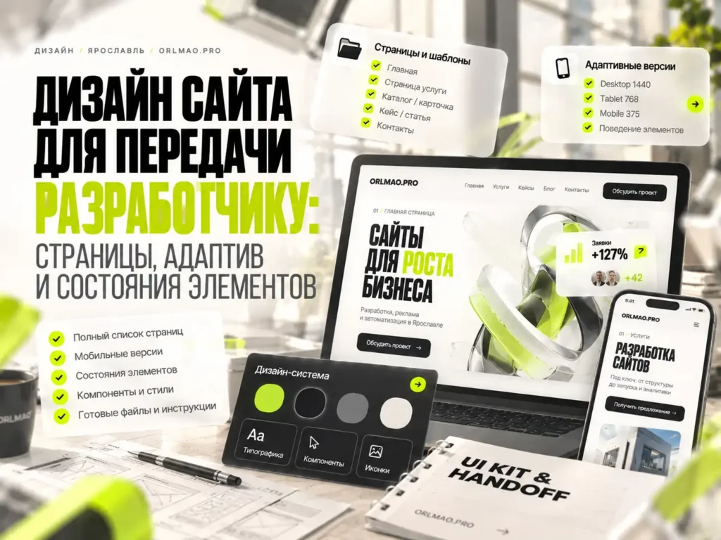 Дизайн сайта для передачи разработчику: страницы, адаптив и состояния элементов
