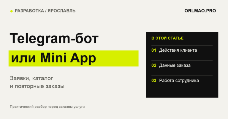 Telegram-бот или Mini App: Действия клиента, Данные заказа, Работа сотрудника